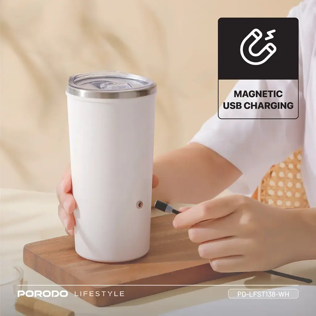 Porodo Lifestyle Auto-Stirring Insulated Mug - White - Image 5