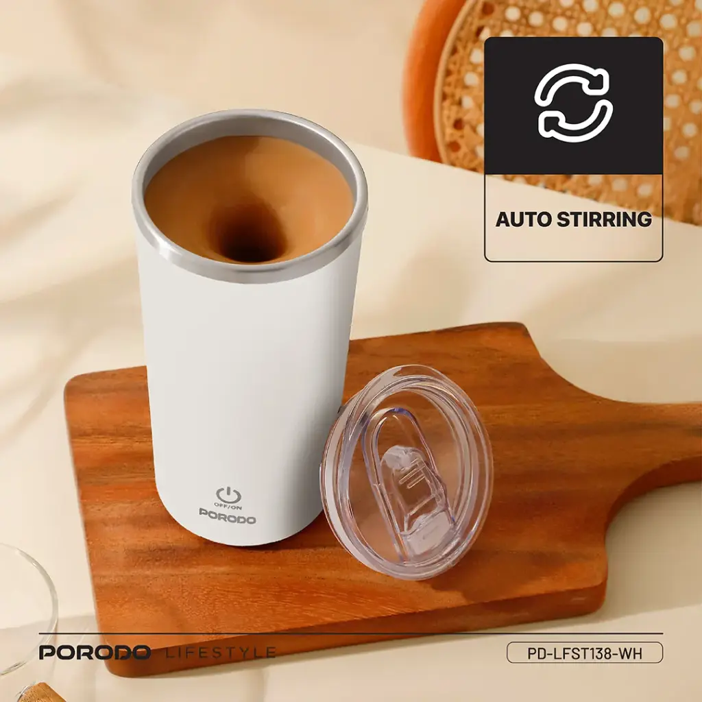 Porodo Lifestyle Auto-Stirring Insulated Mug - White - Image 3