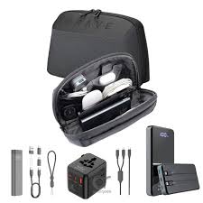 Brave Travel Kit, 5-in-1 Tech Pouch Travel (Accessories, 12,000mAh Power Bank, Universal Travel Adapter with 20W GaN Fast Charger, 2-in-1 USB-C and Lightning Cables, 9-in-1 Multifunctional Kit) (BTK-01)