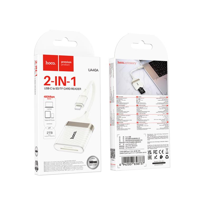 Hoco UA40A Crystal 2 in 1 Type-C to SD and TF Card Reader - Image 7
