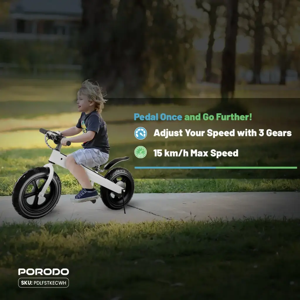 Porodo Lifestyle JoyCruiser Kids Electric Bike - White - Image 7