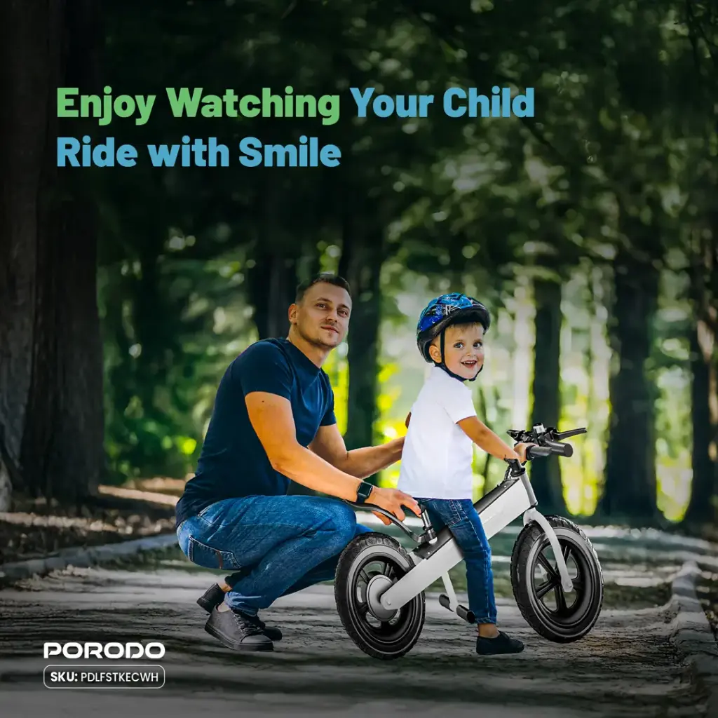 Porodo Lifestyle JoyCruiser Kids Electric Bike - White - Image 6