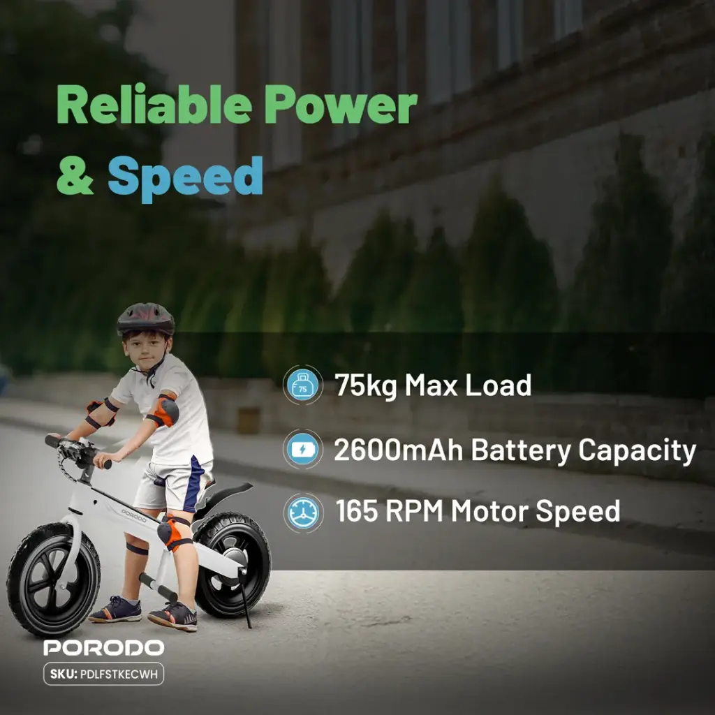 Porodo Lifestyle JoyCruiser Kids Electric Bike - White - Image 5