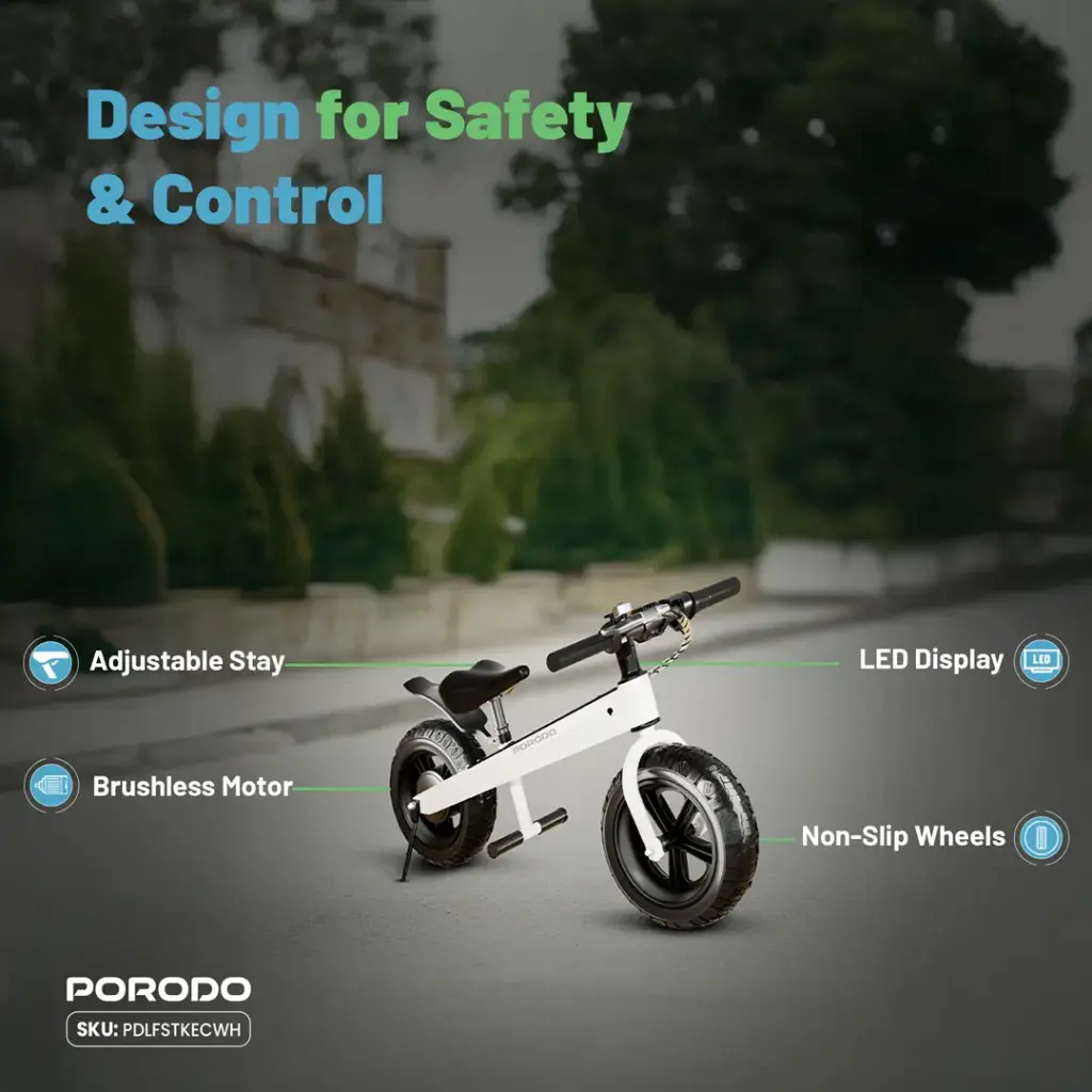 Porodo Lifestyle JoyCruiser Kids Electric Bike - White - Image 4