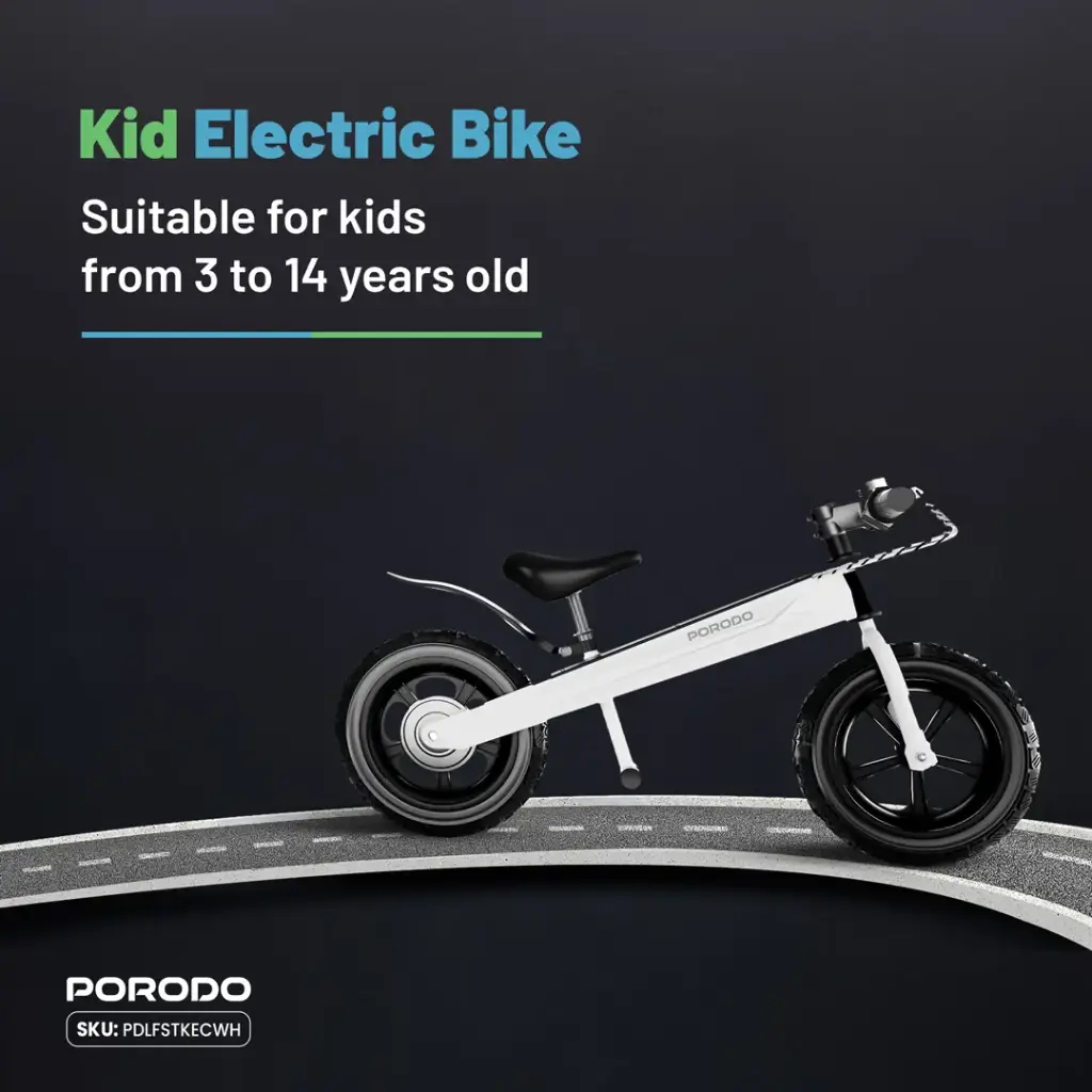 Porodo Lifestyle JoyCruiser Kids Electric Bike - White - Image 8