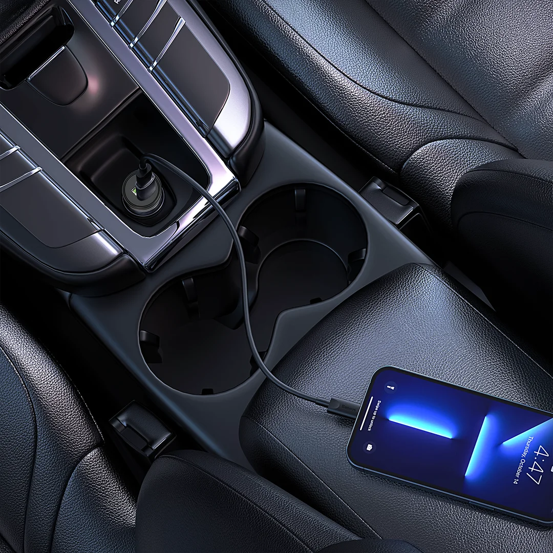 Pawa Solid Car Charger Dual Port PD+QC Includes Braided USB-C to USB-C Cable 60W - Image 2