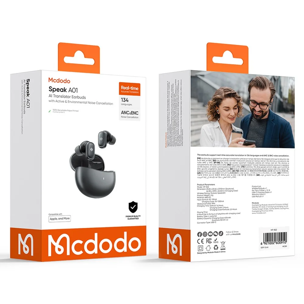 MCDODO HP-822 AI Translator Earbuds ANC + ENC Noise Reduction - Image 8
