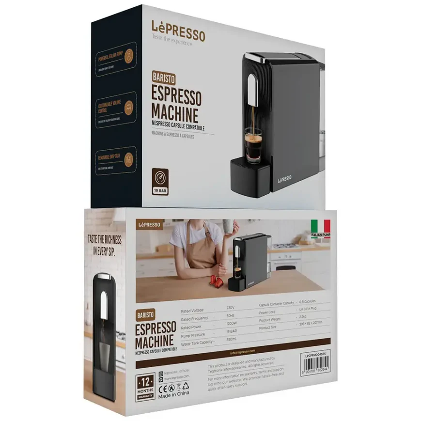 Lepresso Baristo Espresso Machine Nespresso Capsule Compatile - Black - Image 5