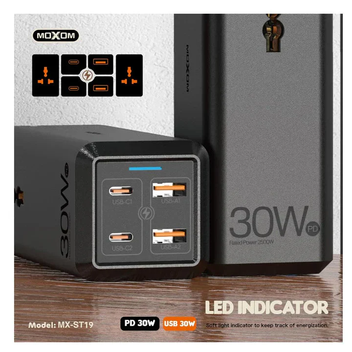 MOXOM MX-ST19 PD 30W 6 IN 1 2M UNIVERSAL SOCKET FAST CHARGER - Image 3