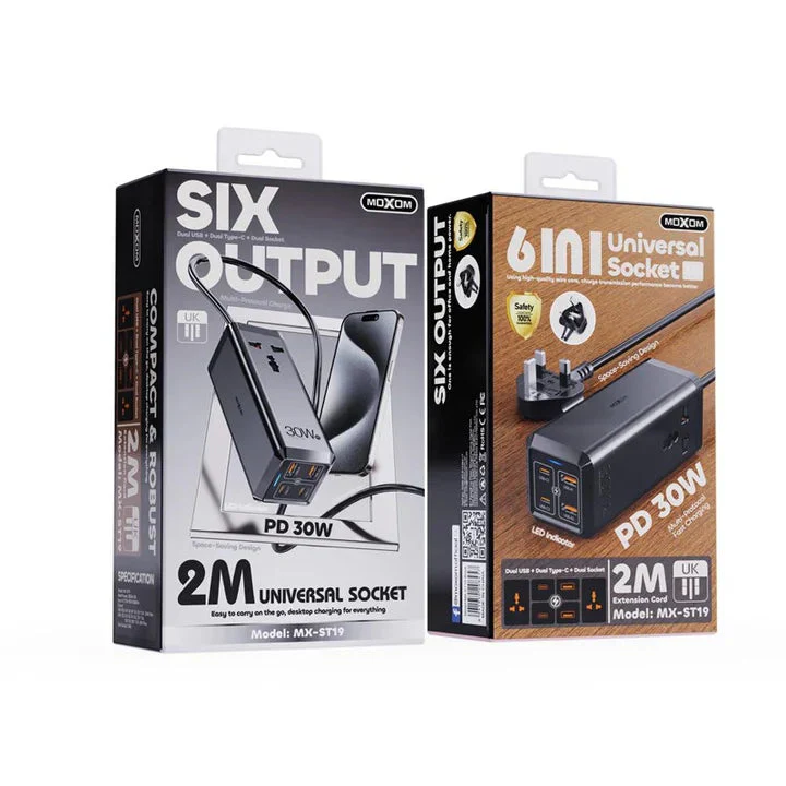MOXOM MX-ST19 PD 30W 6 IN 1 2M UNIVERSAL SOCKET FAST CHARGER - Image 5