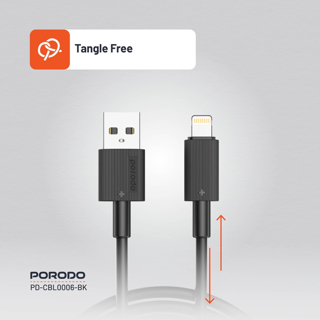 Porodo USB-A to Lightning Durable Charging Cable - Black - Image 5