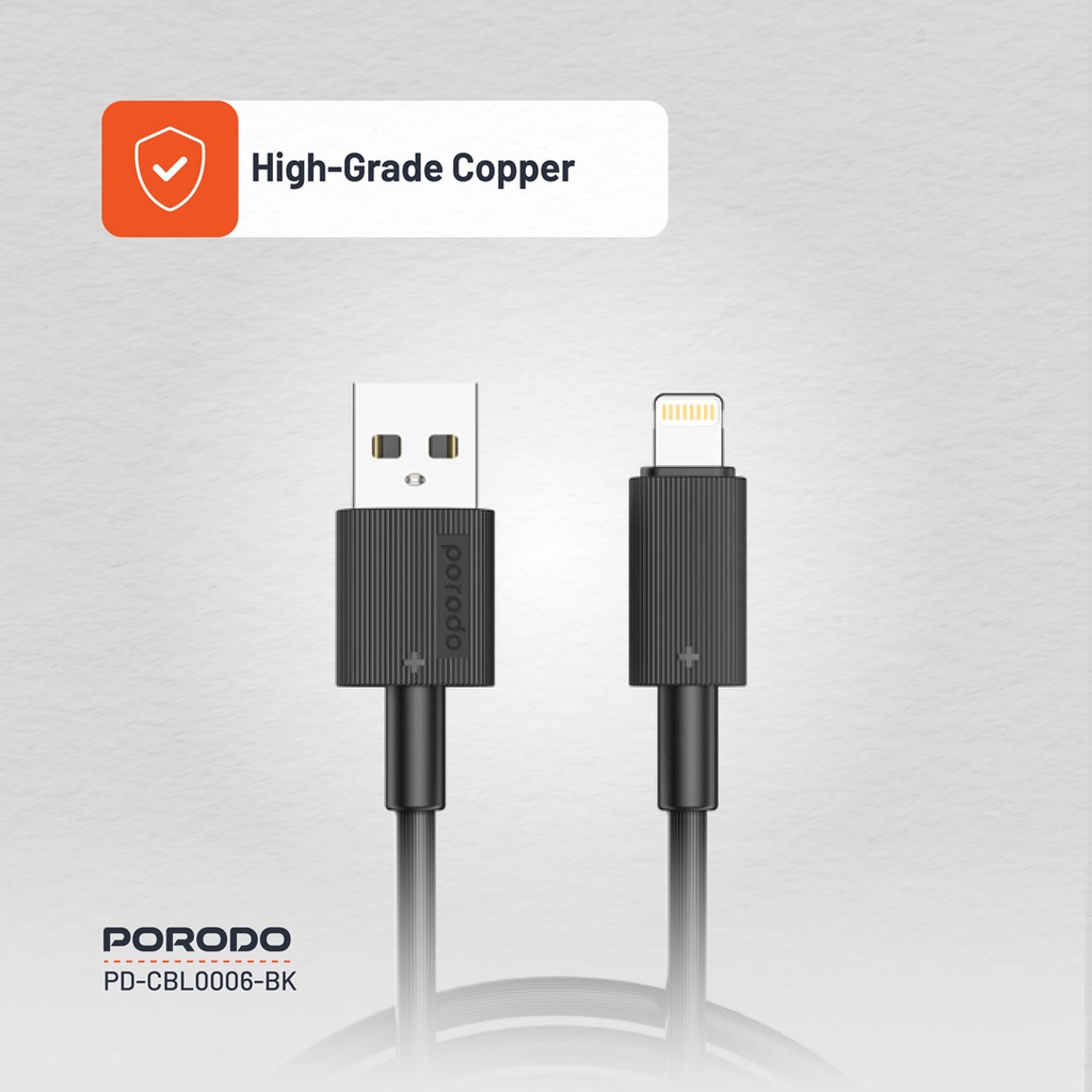Porodo USB-A to Lightning Durable Charging Cable - Black - Image 6