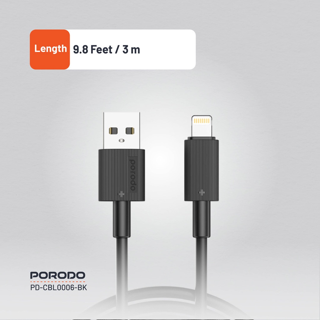 Porodo USB-A to Lightning Durable Charging Cable - Black - Image 8
