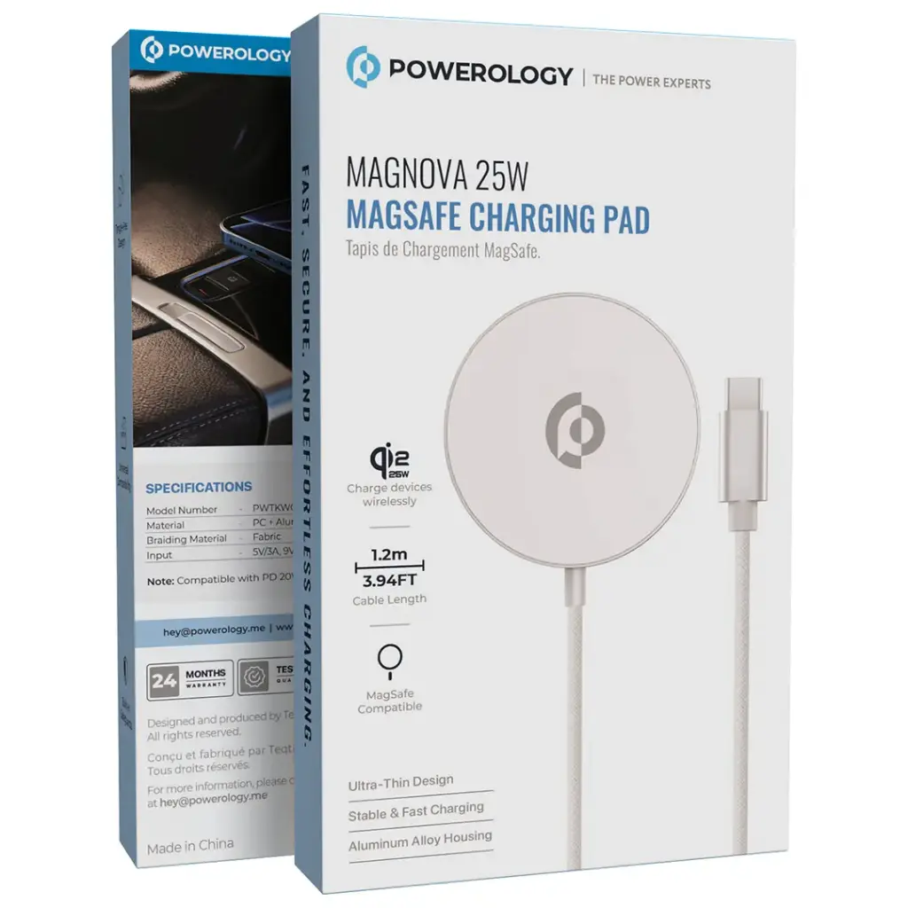 Powerology Magnova 25W MagSafe Charging Pad - Black - Image 3