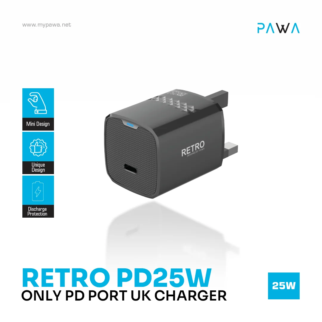 Pawa Retro PD25W Only PD Port UK Charger - Black - Image 3