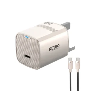 Pawa Retro PD25W Only PD Port UK Charger With USB-C to USB-C Cable - Titanium