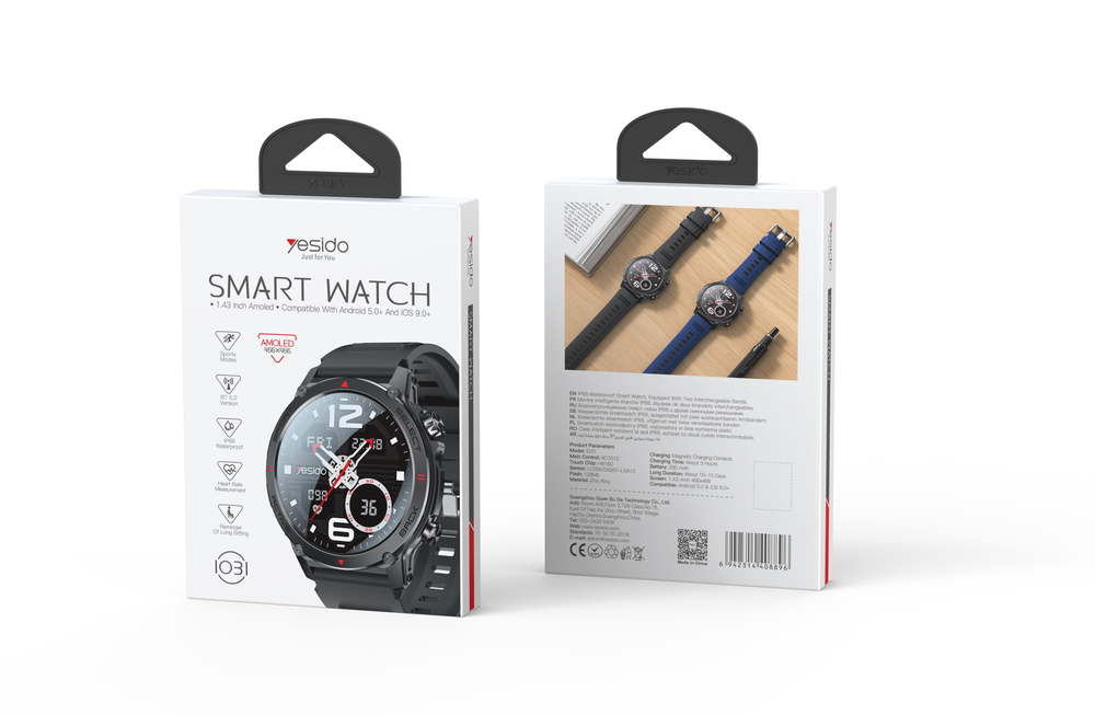 Yesido IO31 Smartwatch 1.43-inch AMOLED Display - Black - Image 3