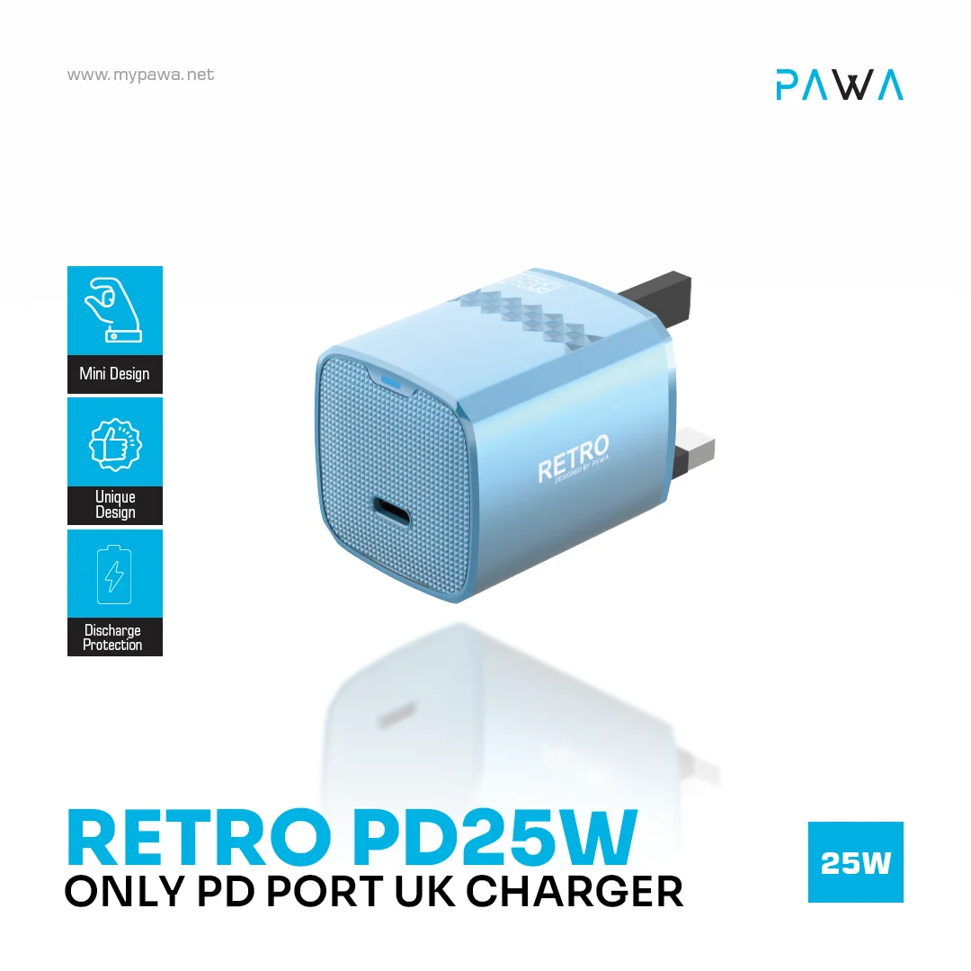 Pawa Retro PD25W Only PD Port UK Charger - Blue - Image 3