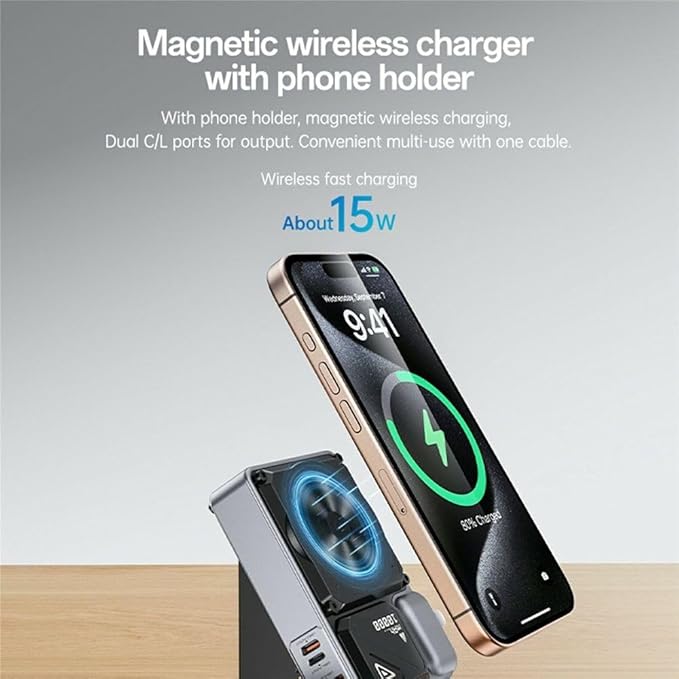 YESIDO YP89 15W Magnetic Wireless Charging 10,000MAH 22.5W Power Bank - Black - Image 2