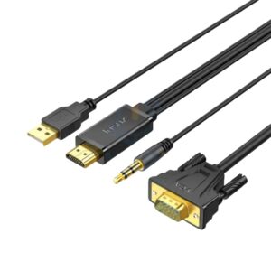 Jasoz G117 HDMI to VGA Cable with Audio/Power Supply Cable 2 Meter - Black