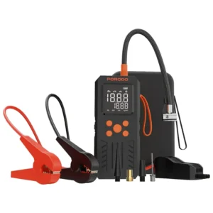 Porodo 4-in-1 Multifunctional Air Pump and Car Starter with 150PSI, Auto Stop, and SOS Light - Black