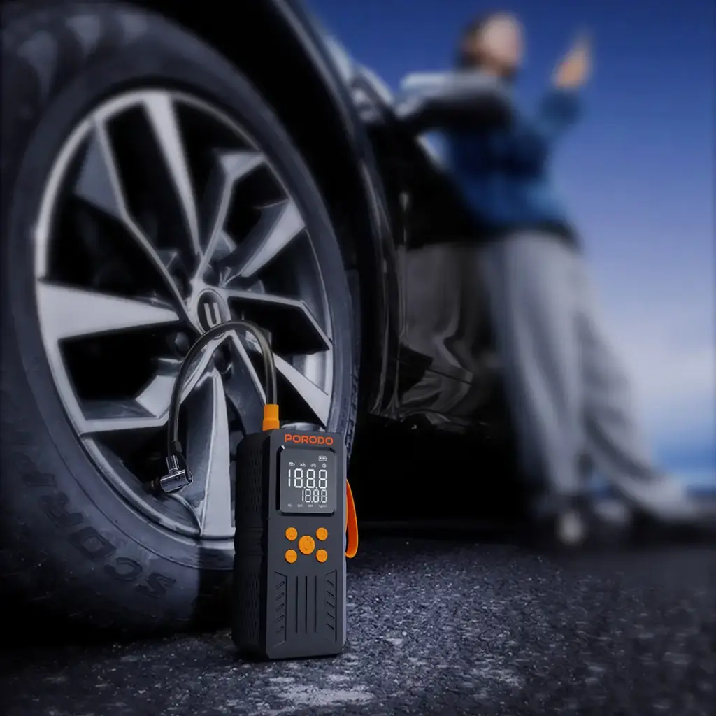 Porodo 4-in-1 Multifunctional Air Pump and Car Starter with 150PSI, Auto Stop, and SOS Light - Black - Image 4