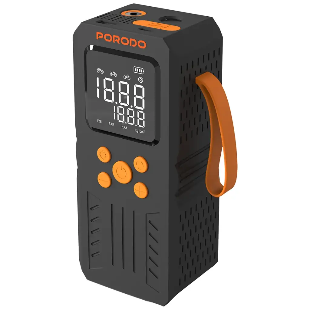 Porodo 4-in-1 Multifunctional Air Pump and Car Starter with 150PSI, Auto Stop, and SOS Light - Black - Image 2