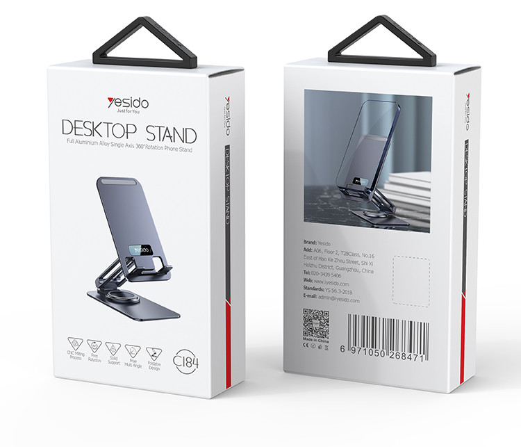 Yesido C184 360 Rotating Aluminum Alloy Folding Phone Holder - Space Gray - Image 2