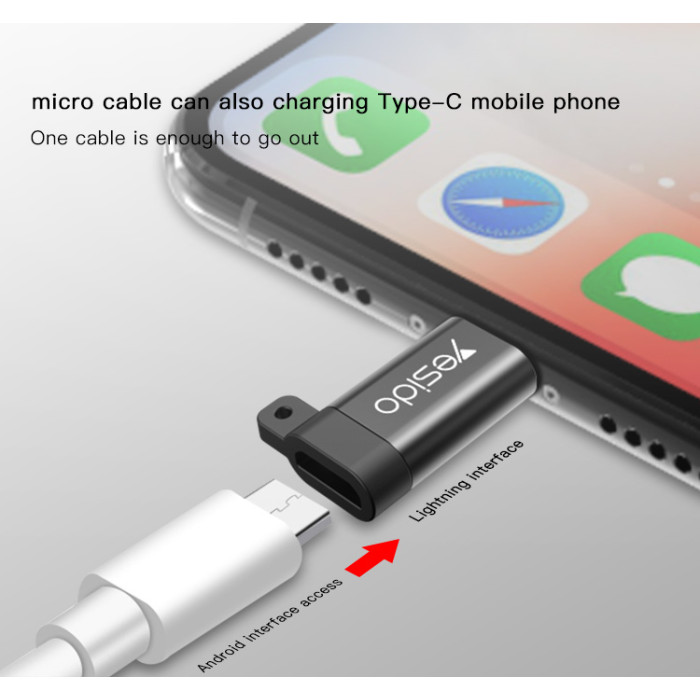 Yesido GS05 Lightning to Micro Aluminum Alloy TPE Anti-lost Lanyard Mini OTG Adapter Charging Transmission - Image 3