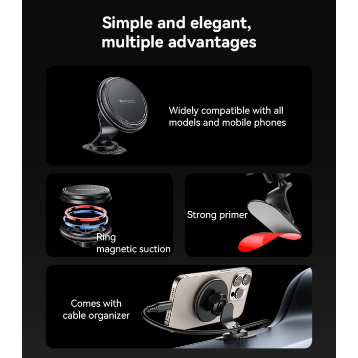 Yesido C220 Built-in Cable Organizer 360 Degree Rotation And Paste The Magnetic Chuck Phone Holder - Image 3