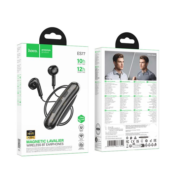 Hoco ES77 Graceful Lavalier Bluetooth Earphone - Black - Image 7