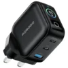 Porodo Nexora 65W 3-Port Wall Charger with LCD Display - Black