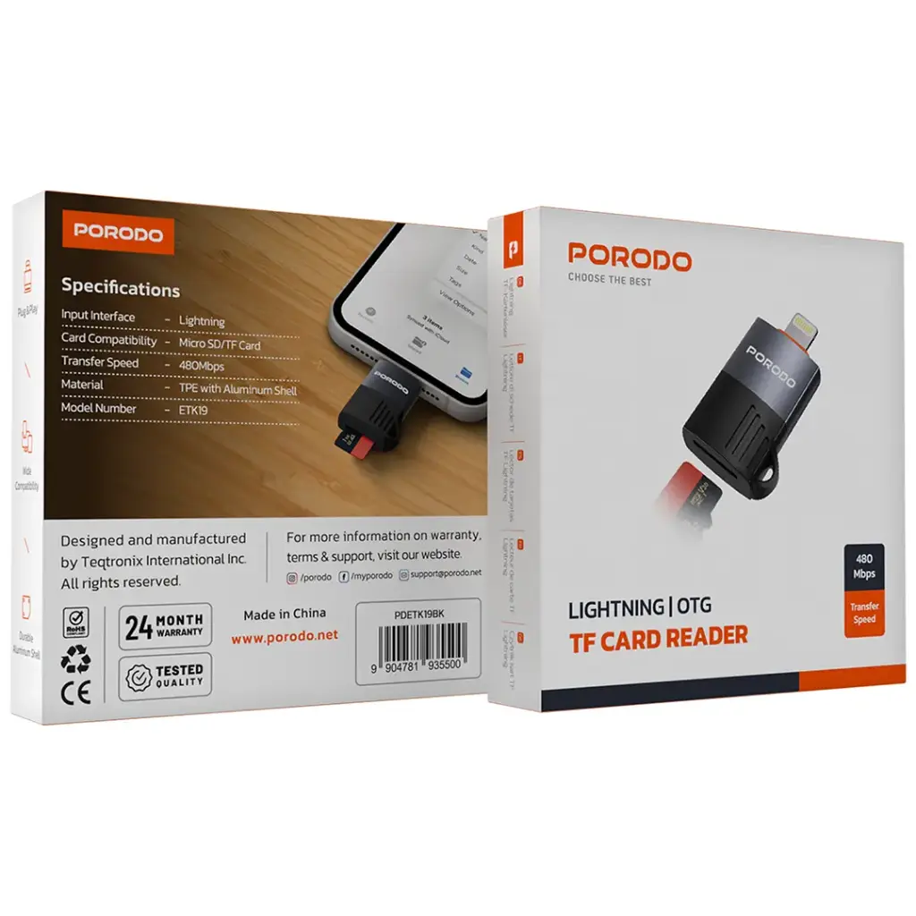 Porodo Lightning | OTG TF Card Reader - Black - Image 3