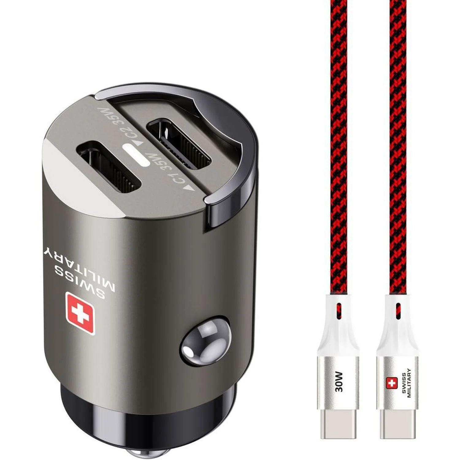 Swiss Military 35WPD Car Charger With 2 Type C Ports + Premium Swiss Military Braided Cable 30W capacity - Image 2
