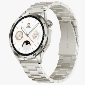Swiss Military Swiss International Smart Watch, 1.43 AMOLED Display, Gold Frame with Gold Metal Strap
