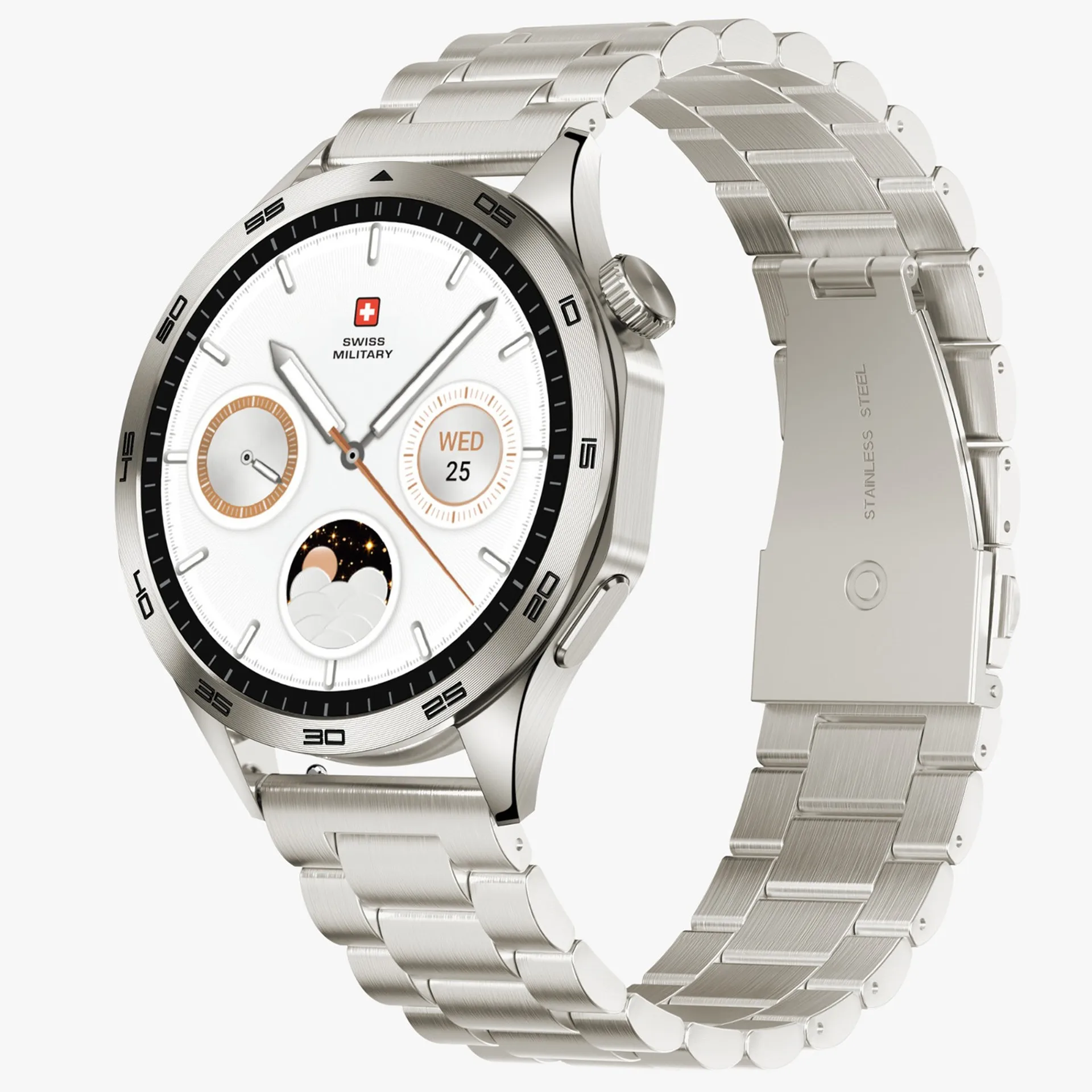 Swiss Military Swiss International Smart Watch, 1.43 AMOLED Display, Gold Frame with Gold Metal Strap