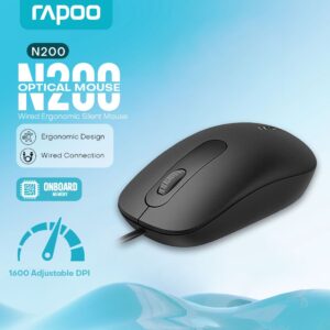 Rapoo N200 Wired Optical Mouse 1600 DPI - Black