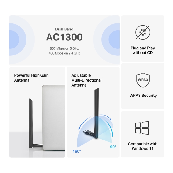 Mercusys AC1300 High Gain Wireless Dual Band USB Adapter - Image 4