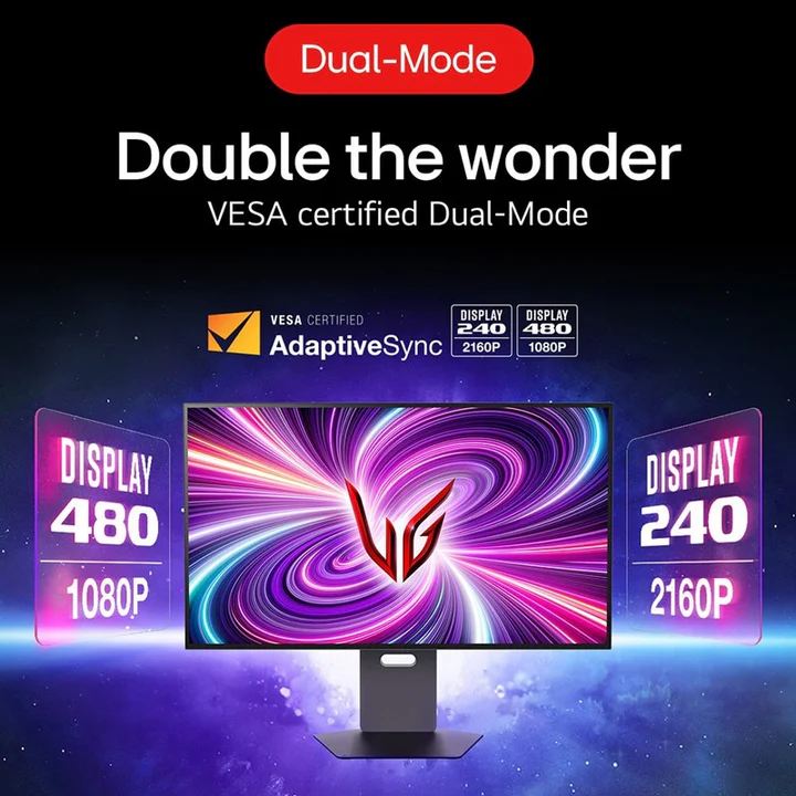 LG UltraGear Dual-Mode OLED 32-Inch 4K UHD 240Hz/FHD 480Hz, 0.03ms, HDMI 2.1 G-Sync Adaptive Sync & FreeSync Premium Pro Gaming Monitor - Black - Image 5
