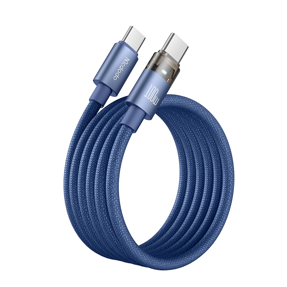 Mcdodo CA-5586 100W Type-C to Type-C Clear Charging Cable with Light, 1.6m – Blue - Image 3