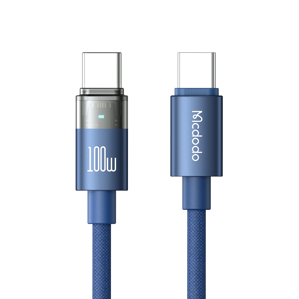 Mcdodo CA-5586 100W Type-C to Type-C Clear Charging Cable with Light, 1.6m – Blue