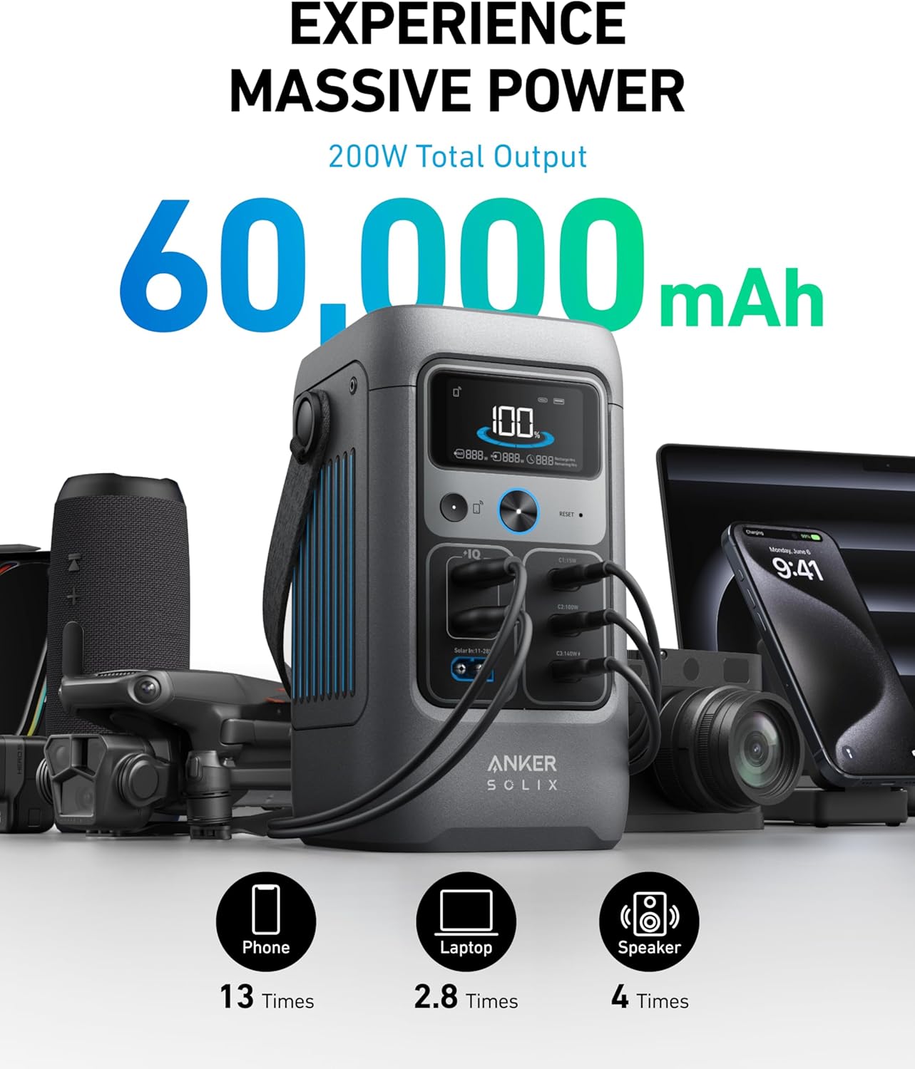 Anker Solix C200 DC Portable Power Station 60000MAH 200W - Gray - Image 2