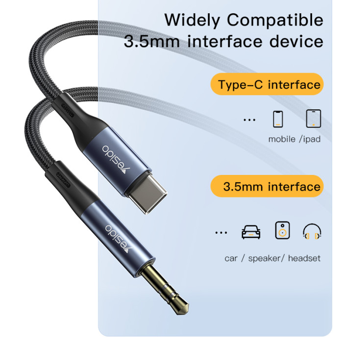 Yesido YAU36 Nylon Braid USB TC To 3.5mm Pin Audio Cable for Mobile Phone| Headphone USB C Aux Converter - Image 4