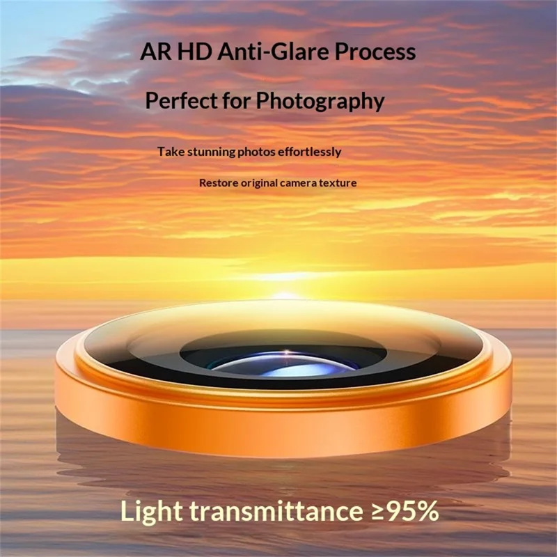 YESIDO WB62 for iPhone 17 Pro Max / 17 Pro Camera Lens Protector with Metal Frame AF AR Lens Film with 9H Hardness Anti-Fingerprint - orange - Image 3