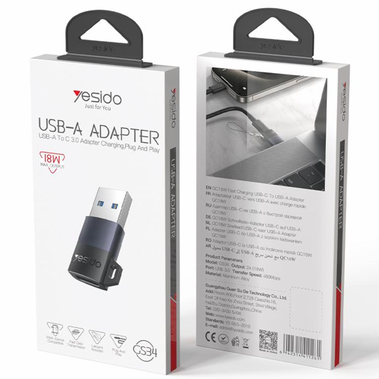 Yesido GS34 USB-C Charging Adapter Up to 480Mbps / USB-A - Black - Image 2