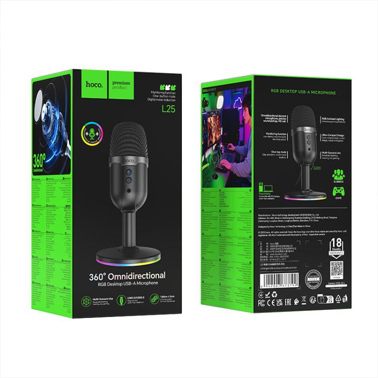 Hoco L25 Bright USB-A Port RGB Desktop Microphone - Image 6