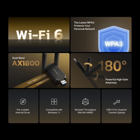 Mercusys AX1800 High-Gain Wireless Dual-Band USB Adapter - Image 5
