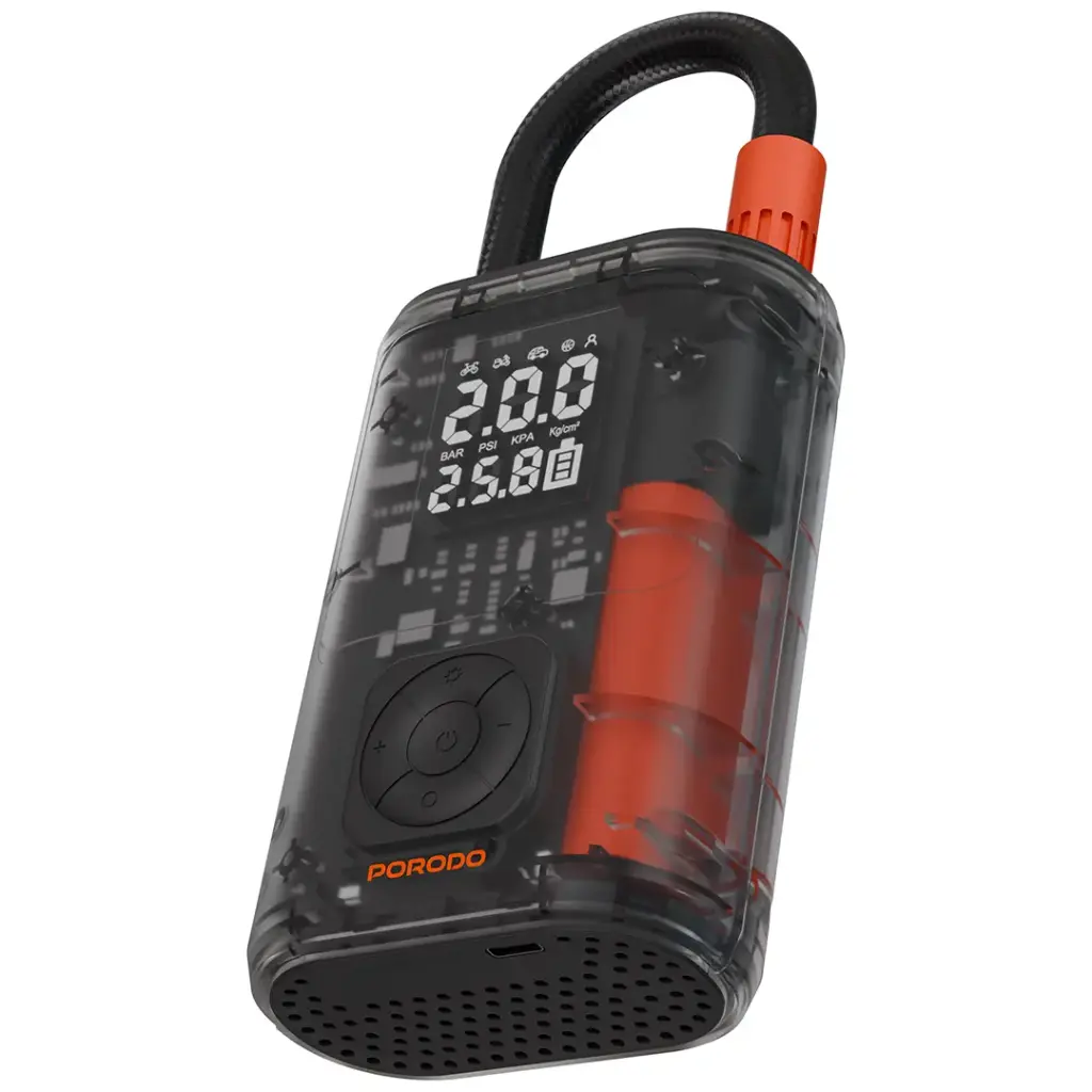 Porodo Vyrox Car Tire Inflator with Real-Time Pressure Display - Black