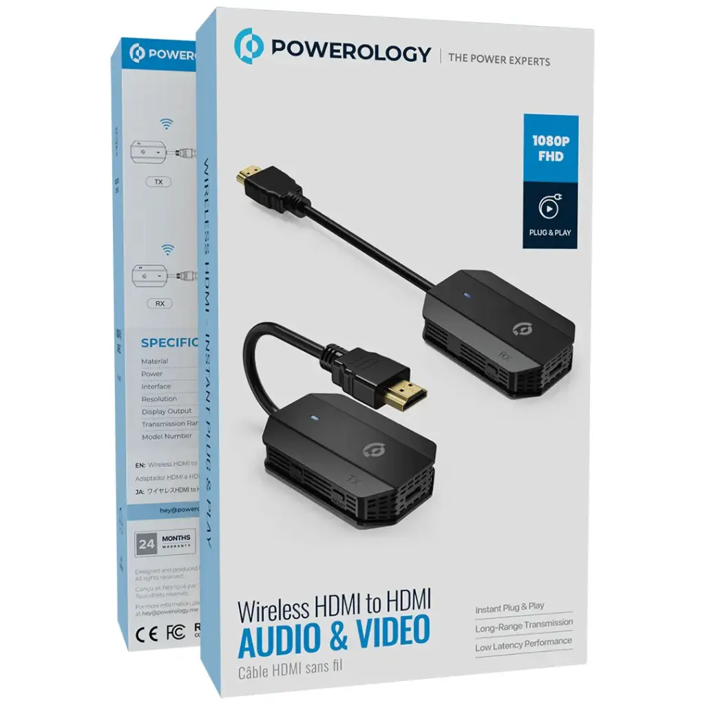 Powerology Wireless HDMI Mirroring Adaptor Pair with USB-C Cable Full HD 1080P - Black - Image 3