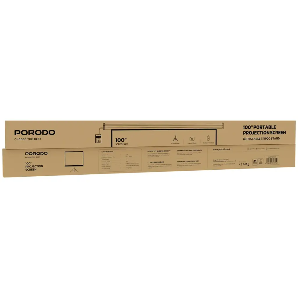 Porodo 100" Portable Projection Screen with Stable Tripod Stand - White - Image 2
